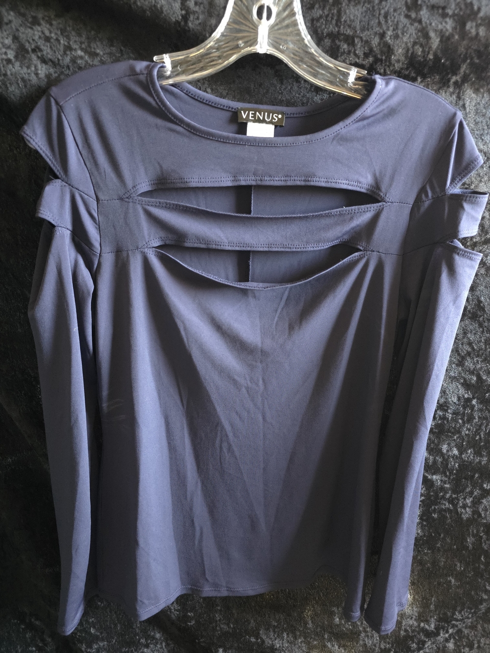 VENUS Navy Layered Cutout Long Sleeve Top